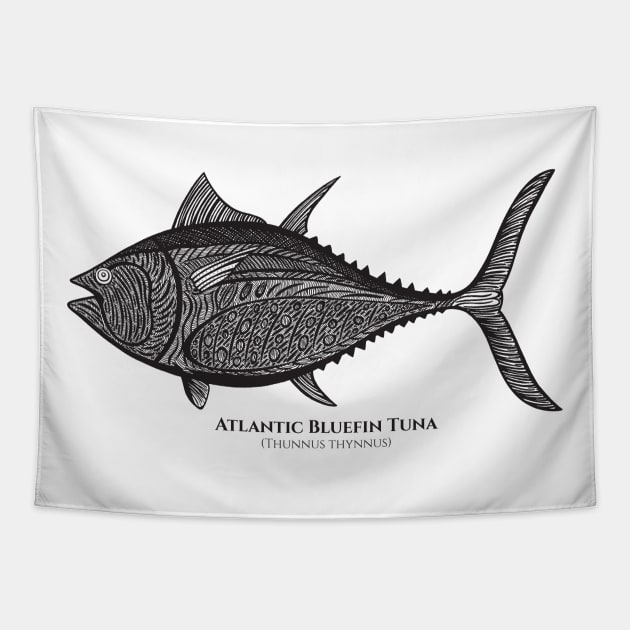 Bluefin Tuna with Common and Latin Names - fish design Tapestry by Green Paladin