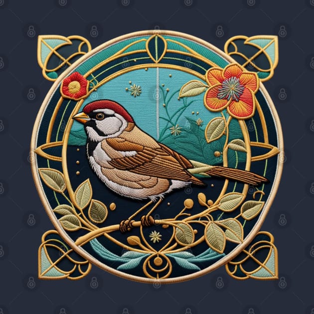 Sparrow Embroidered Patch with Accents by Xie