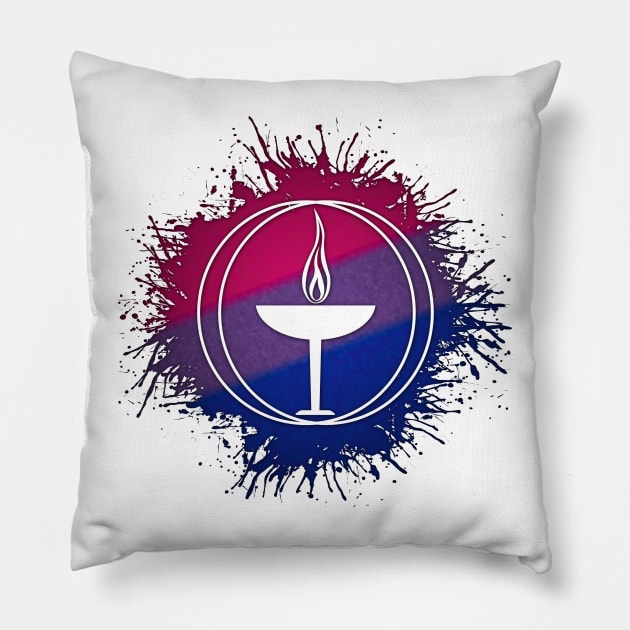 Paint Splatter Bisexual Pride Unitarian Universalism Symbol Pillow by LiveLoudGraphics