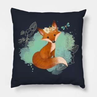 Dragonfly Fox Totem Boho Watercolor Pillow