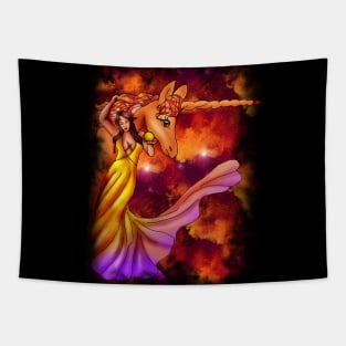 Girl With The Firey Unicorn Tapestry