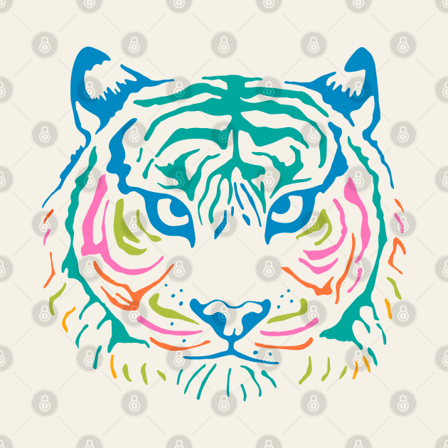 TIGER'S EYE Staring Wild Big Cat Tiger Face Head in Rainbow Colours - UnBlink Studio by Jackie Tahara by UnBlink Studio by Jackie Tahara