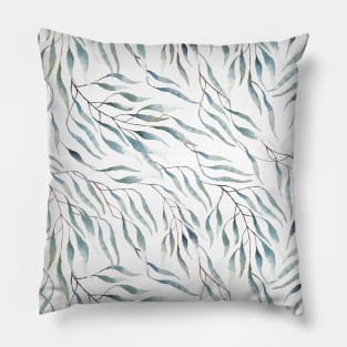 Pattern of eucalyptus leaves drawn with watercolor 2 Pillow