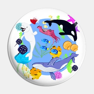 Whales and Sea Creatures in Light Blue Background Pin