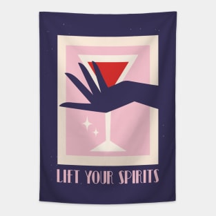 Lift your spirits, Martini, Cocktail art, Retro print, Alcohol poster, Kitchen, Bar decor Tapestry