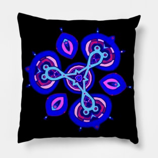 Petaaw Dance of the Cowrie Mystical African Patterns Blue Pink Pillow