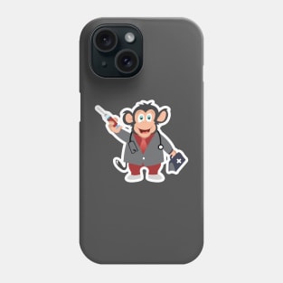 Monkey Doctor Mascot Sticker logo design. Health and care icon concept. Monkey doctor with injection sticker vector design. Phone Case
