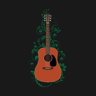 Mahogany Dreadnought Acoustic Guitar Flowering Vines T-Shirt