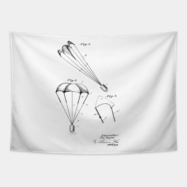 Parachute Vintage Patent Hand Drawing Tapestry by TheYoungDesigns