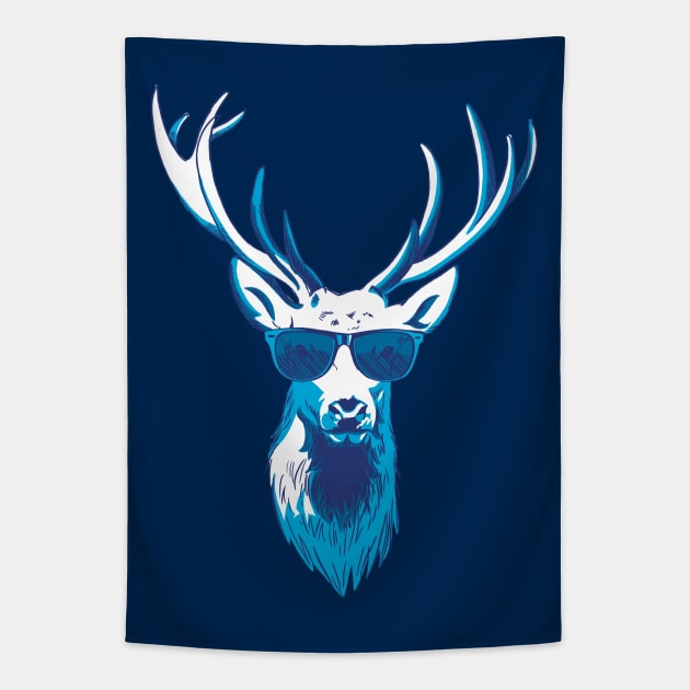 Cool Blue Stag Deer Tapestry by polliadesign