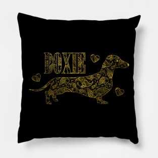 Dachshund in Gold Paisley pattern Pillow