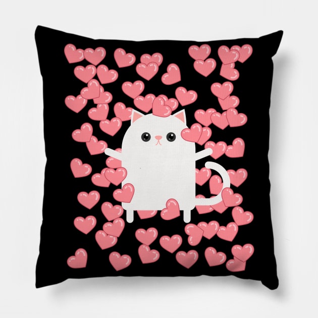 Cute Minimalist Cat Balloons Of Hearts Valentine's Day Pillow by teeleoshirts