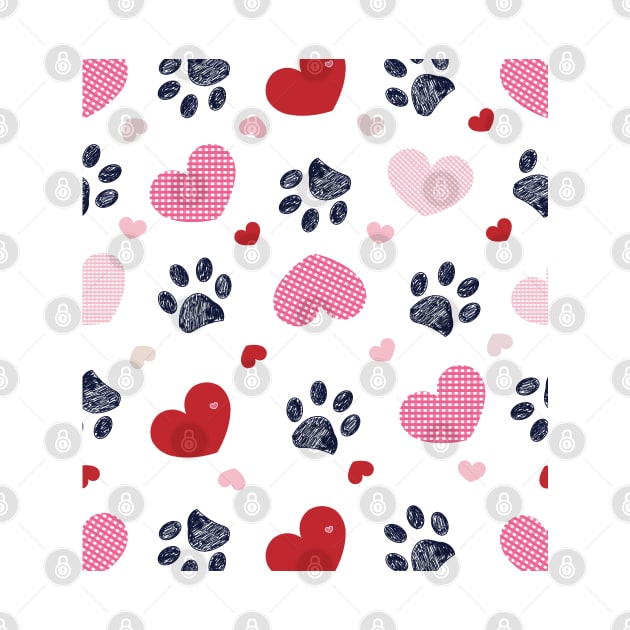 Plaid pink red hearts and doodle paw print by GULSENGUNEL