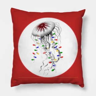 Jellyfish with festive Christmas lights Pillow