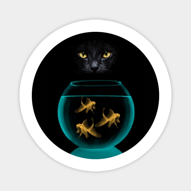 Black Cat & Goldfish #2 Magnet by Vin Zzep