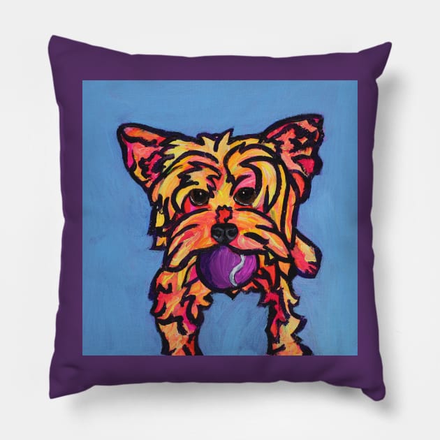 Kate the Yorkie Says, Play Ball! Pillow by AmandaAAnthony