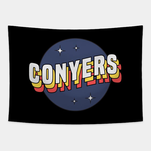 Conyers - Colorful Layered Retro Letters Tapestry by Mandegraph