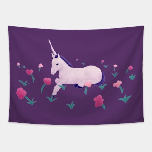 Unicorn Resting in Roses Tapestry