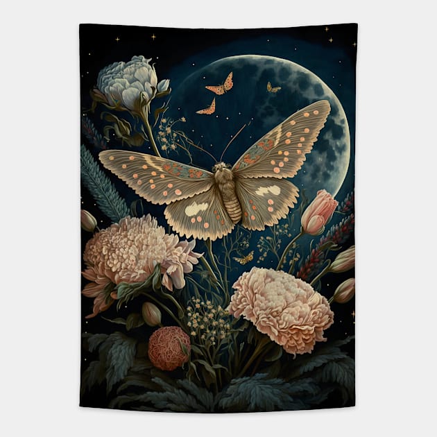 Wiccan witchcraft Moth and magic of night 6 Tapestry by redwitchart