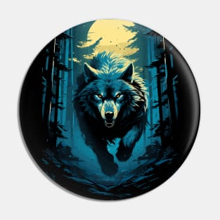 Moonlit Chase: Intense Wolf Stride Pin