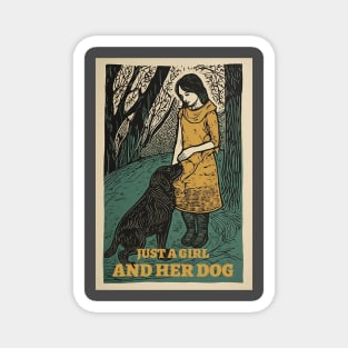 Just a girl and her dog, vintage, retro illustration Magnet