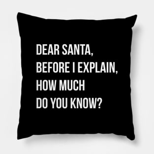 DEAR SANTA BEFORE I EXPLAIN HOW MUCH DO YOU KNOW Pillow