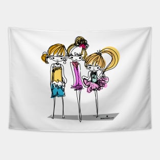 doodle three girls illustration Tapestry