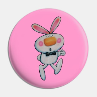 Cute White Bunny Rabbit Thumbs Up Sign Pin