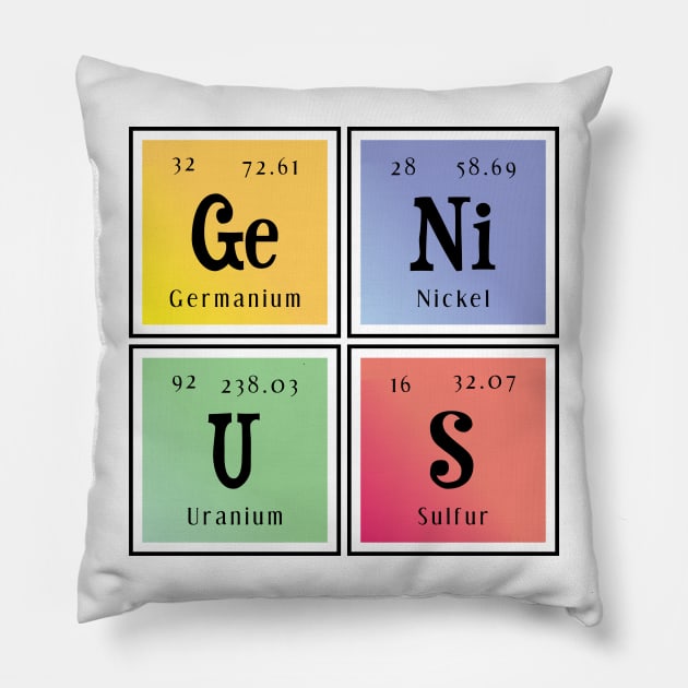 Genius | Periodic Table of Elements Pillow by Distrowlinc