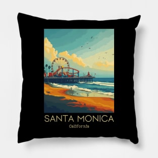 A Vintage Travel Illustration of Santa Monica - California - US Pillow