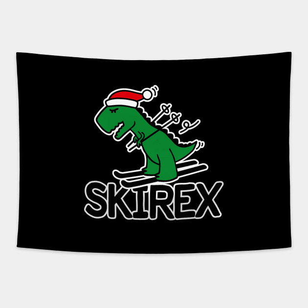 Skirex T-Rex skiing Dinosaur Tyrannosaurus Ski pun Tapestry by LaundryFactory