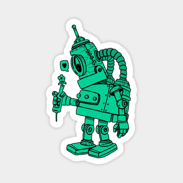 green robot in love Magnet by manuvila