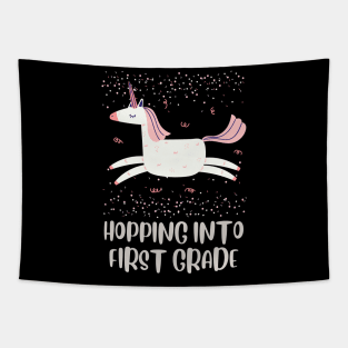 Back to School Pink Unicorn Design, Hopping into First Grade, First Day of School Shirt, School Girls Gift T-Shirt Unicorn Tapestry