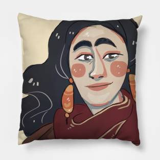 Portait curly lady Pillow