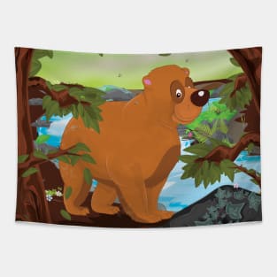 Cute Bear in the Woods Tapestry