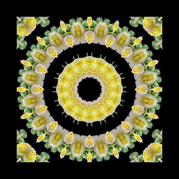 Mandala Kaleidoscope in Bright Yellow, Water Color Pink, Green, and Black by Crystal Butterfly Creations