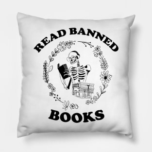 Read Banned Books, Teacher Librarian Gift, Skeleton Read Books Pillow