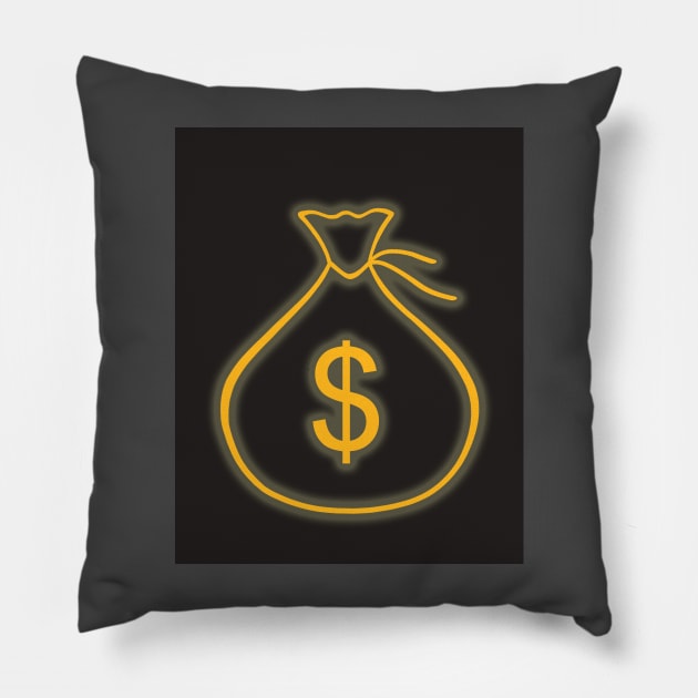 Money bag. Neon light glow. Business finance concept. Pillow by Nalidsa