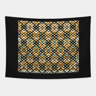 Abstract geometric pattern - bronze, green and black. Tapestry