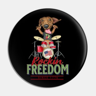 Funny cute Doxie rocking drums music Dachshund  mom dad gift Pin