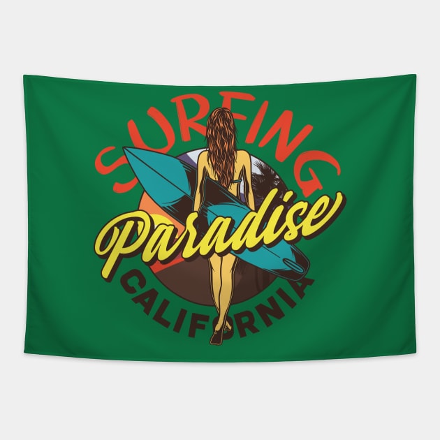 Surfing Paradise California Tapestry by CyberpunkTees