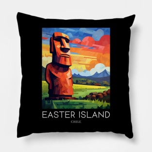 A Pop Art Travel Print of Easter Island - Chile Pillow