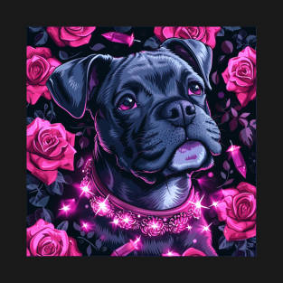 Staffy And Pink Roses T-Shirt