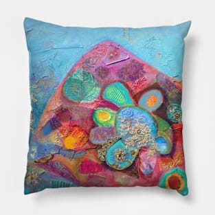 Flower Mountain, in turquoise, blue and pink Pillow