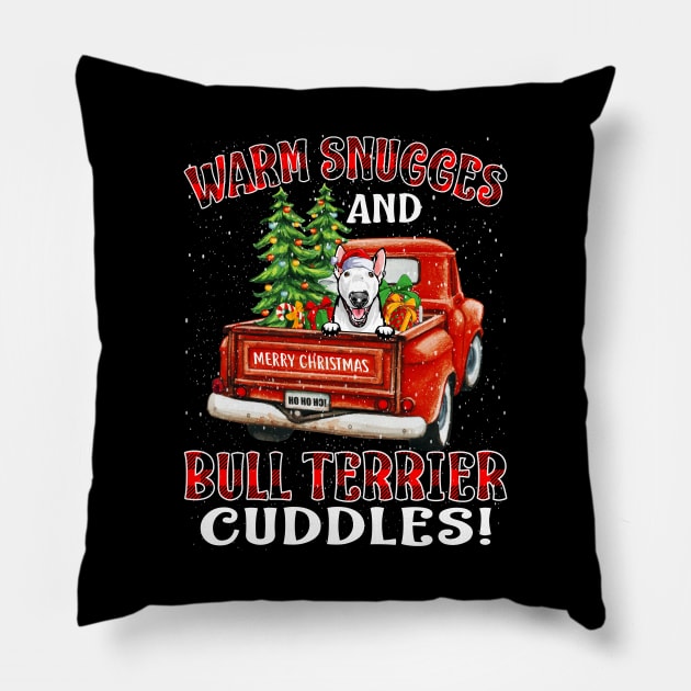 Warm Snuggles And Bull Terrier Cuddles Ugly Christmas Sweater Pillow by intelus