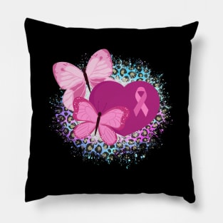 Breast Cancer Awareness Ribbon And Butterflies Pillow