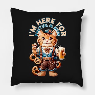 Bavarian oktoberfest cat with pretzel and beer Pillow