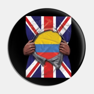 Colombia Flag Great Britain Flag Ripped - Gift for Colombian From Colombia Pin