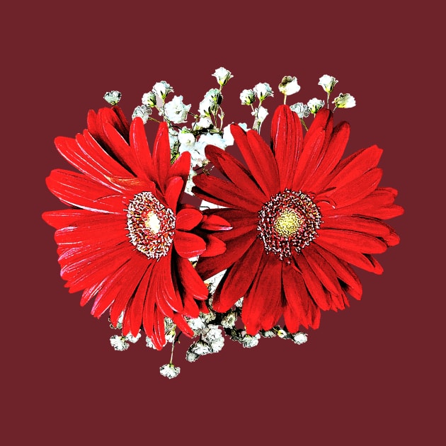 Daisies - Red Gerbera Daisies and Stephanotis by SusanSavad