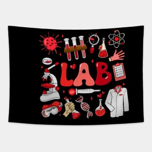 Retro Groovy Valentines Lab Tech Medical Laboratory Science Tapestry